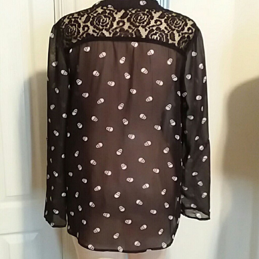 Sheer Black Skull Pattern Blouse - image 3